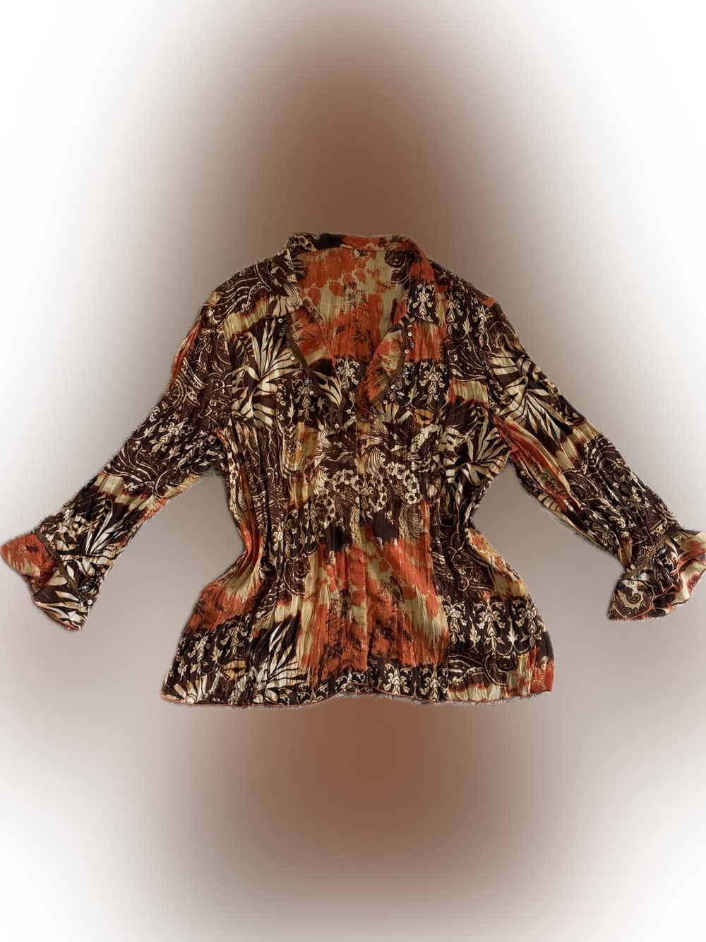Women’s V-Neck Floral Print Blouse in Brown and Orange